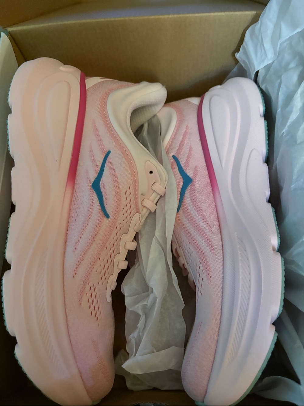 Hoka Women's Bondi 9 Rose teal and petal Athletic Running Shoes with Teal Logo - Picture 2 of 6